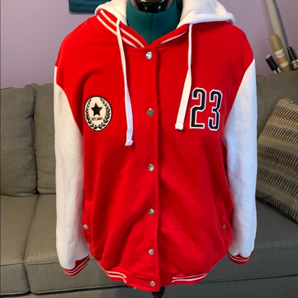 New Look Red and White Hooded Jacket